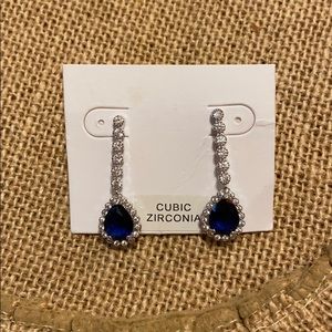 Sapphire and rhinestone hanging earrings